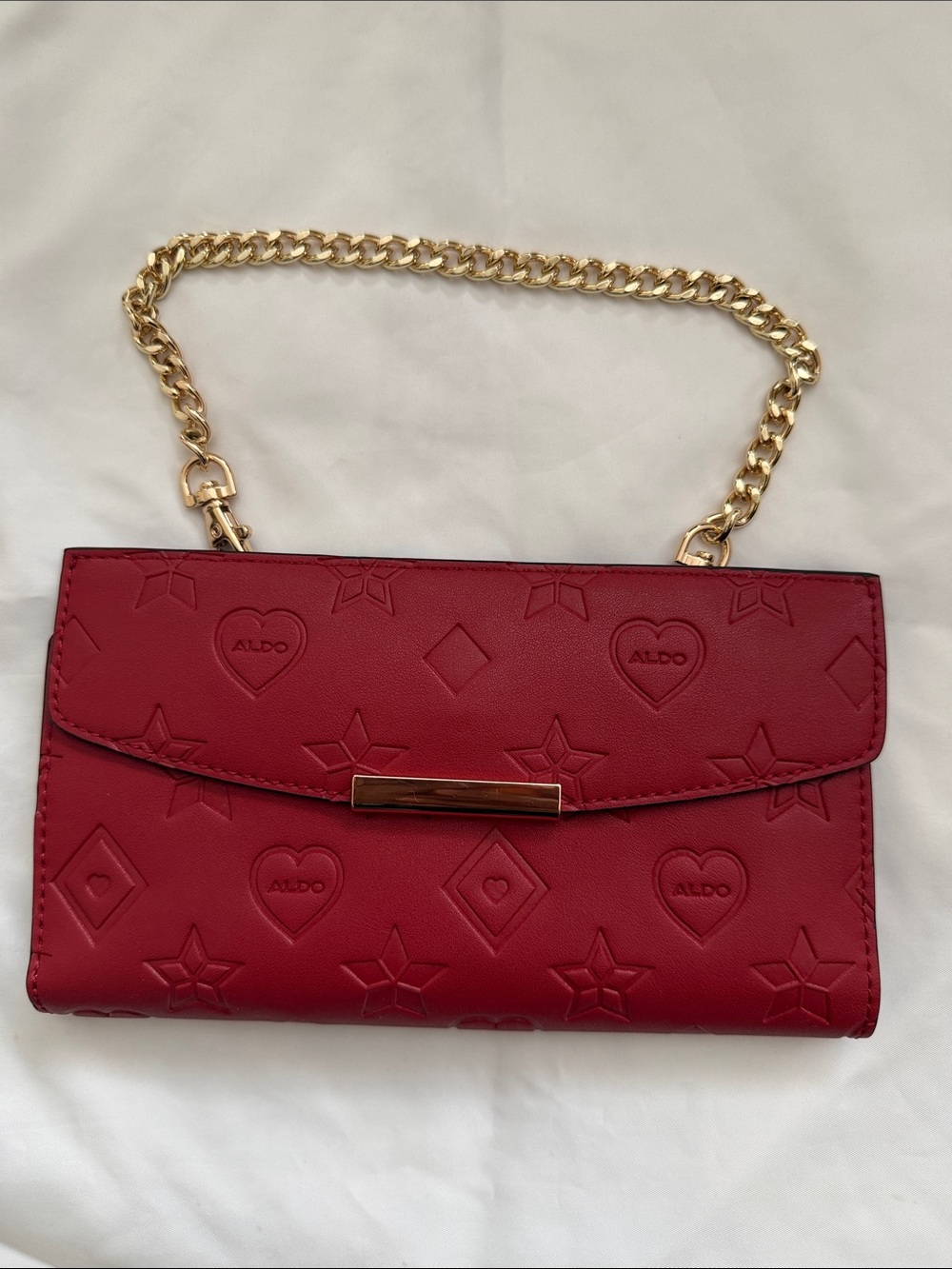ALDO Red Embossed Heart & Star Chain-Handle Crossbody